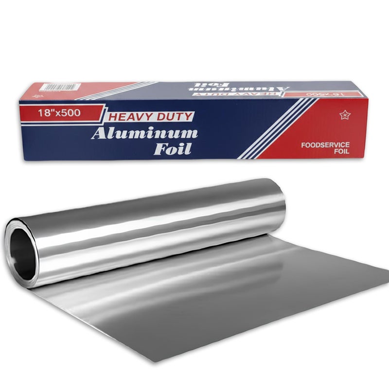 RESTAURANT FEEDER 18" x 500' Heavy Duty Commercial Grade Food Safe Aluminum Foil Roll - Durable and Tear Resistant for Cooking, Grilling, and Roasting - Ideal for Restaurants, Catering, and Professional Kitchens - Image 1