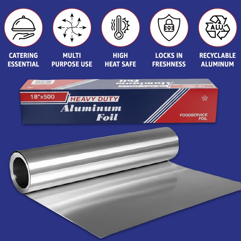 RESTAURANT FEEDER 18" x 500' Heavy Duty Commercial Grade Food Safe Aluminum Foil Roll - Durable and Tear Resistant for Cooking, Grilling, and Roasting - Ideal for Restaurants, Catering, and Professional Kitchens - Image 2