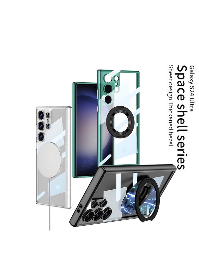 Aookay - Magnetic Case for Galaxy S24 Ultra, Compatible with MagSafe, Built-in Rotatable Kickstand, Shockproof Full Body Protection, Multi-Angle Stand Phone Case for Galaxy S24 Ultra (Clear) - Image 1