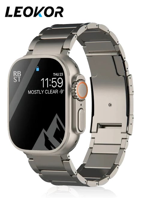 سوار تيتانيوم T01 (ماكس) - متوافق مع ساعة Apple Watch ULTRA مقاس 49 مم، حزام ساعة من معدن التيتانيوم مع مشبك زر مزدوج، لأساور iWatch