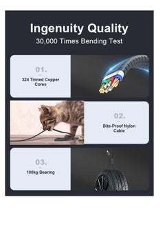 Generic USB C to USB C Cable, 100W USB C Cable with Display, Flat Braided Anti-Tangle Type C Cord for MacBook Pro, iPhone 15 Pro Max, Samsung Galaxy S22/S21 Ultra, Note 20,Dell xps,Pixel, Grey  - Image 2
