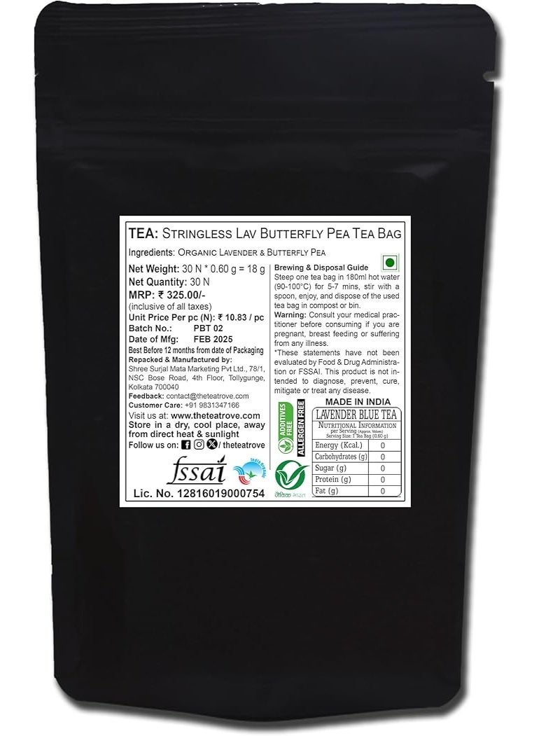 the tea trove Blue Butterfly Pea Flower Lavender Tea Bags - 30 Eco-Friendly Lavender Tea - Image 2