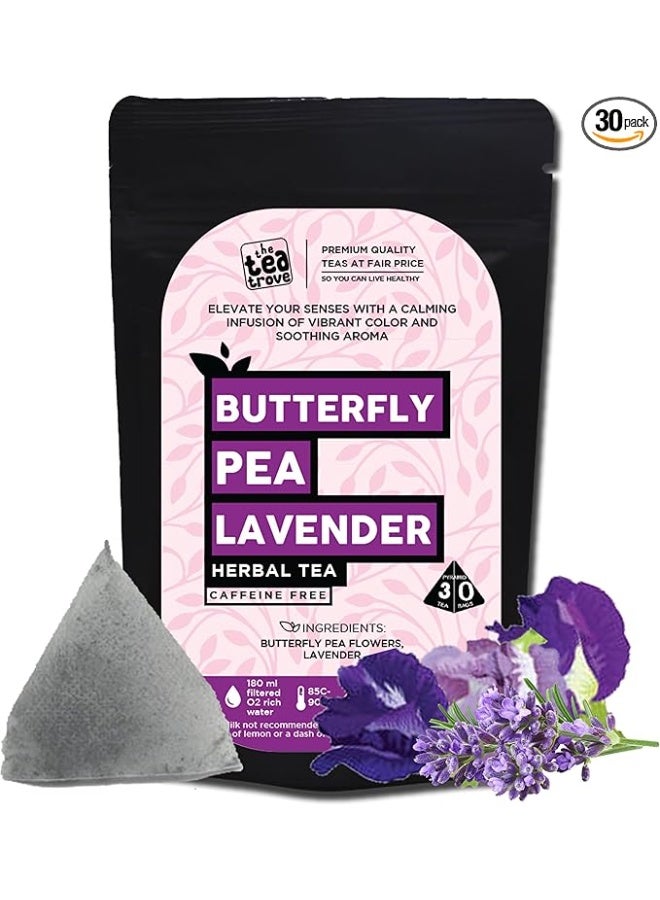 the tea trove Blue Butterfly Pea Flower Lavender Tea Bags - 30 Eco-Friendly Lavender Tea - Image 1