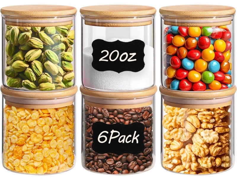 مجموعة من 6  قطعة برطمانات تخزين زجاجية سعة 200  مل مع اغطية لتخزين التوابل والقهوة والشاي والبسكويت والمكسرات والتوابل. - Image 1