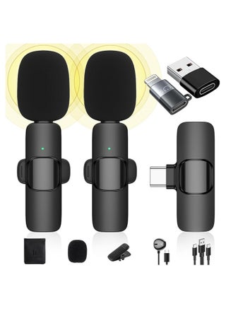 Wireless Microphone, Dual Omnidirectional, Plug-and-Play, Compatible with iOS and Android, Ideal for Vlogging, Live Streaming, Interviewing, and Recording