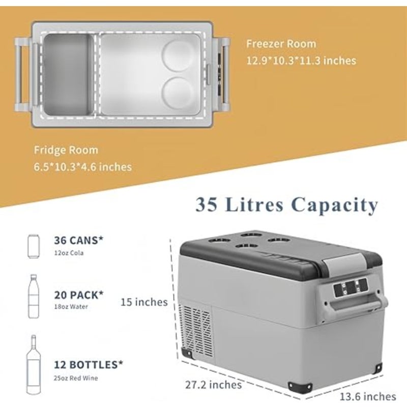CF35 Portable Freezer, 35L 12 Volt Small Refrigerator, Fast Cooling, Car Fridge Freezer -468 for Outdoor, Camping, RV, Truck, Boat 35 Liter - Image 2