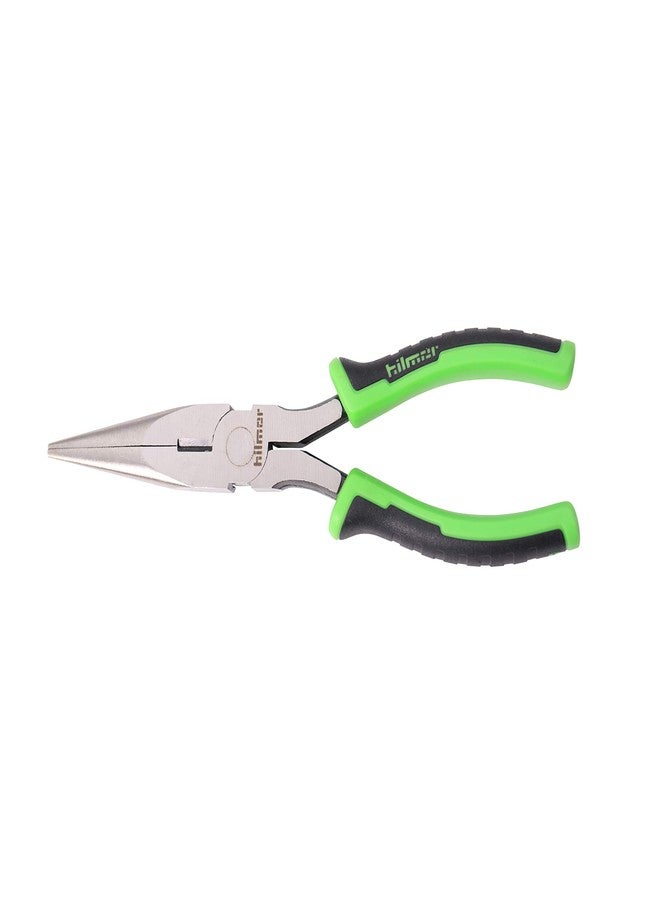 Hilmor 6" Long Nose Pliers with Rubber Handle Grip, Black & Green, LNP6 1885397 - Image 1