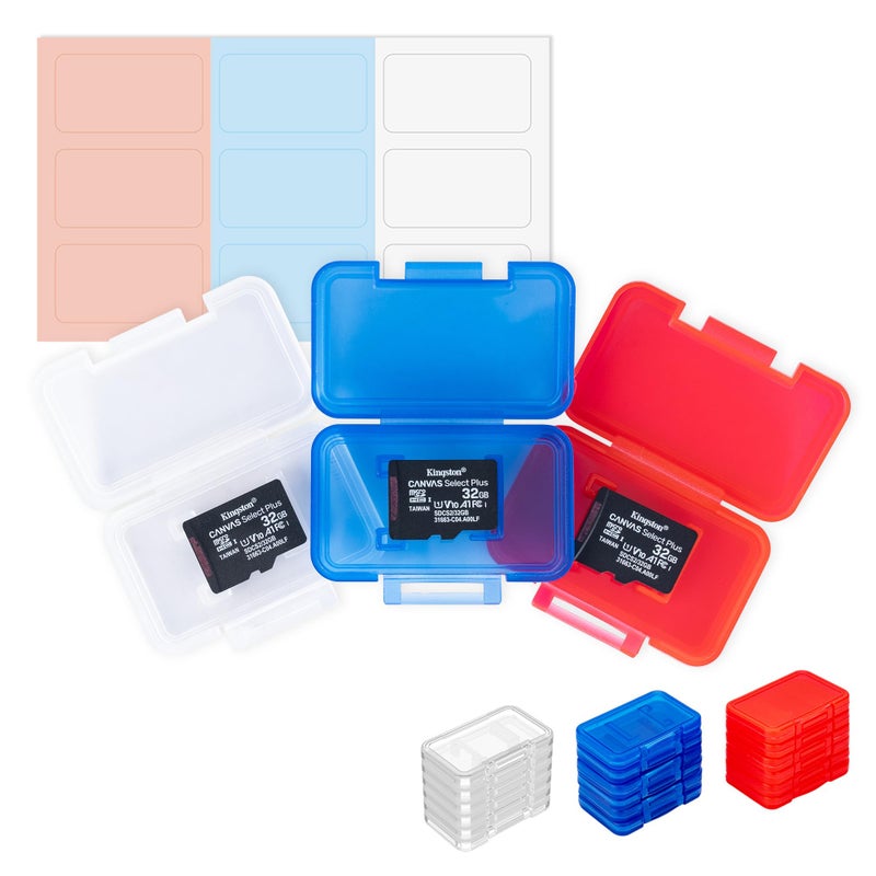 Kiorafoto 18 PCS Multi-Color Clear Plastic Memory Card Holder Case for 18 Micro SD SDXC SDHC TF Cards, Transparent MicroSD MSD Memory Card Case Storage Organizer with Labels - Image 1