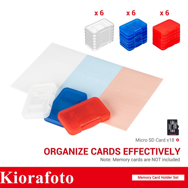 Kiorafoto 18 PCS Multi-Color Clear Plastic Memory Card Holder Case for 18 Micro SD SDXC SDHC TF Cards, Transparent MicroSD MSD Memory Card Case Storage Organizer with Labels - Image 2