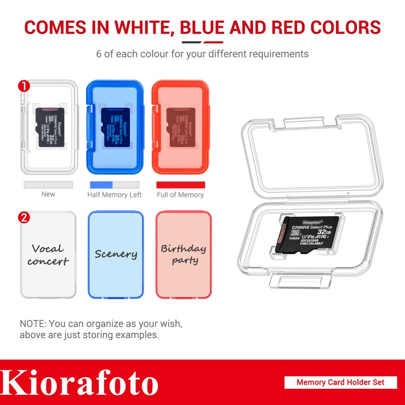 Kiorafoto 18 PCS Multi-Color Clear Plastic Memory Card Holder Case for 18 Micro SD SDXC SDHC TF Cards, Transparent MicroSD MSD Memory Card Case Storage Organizer with Labels - Image 3