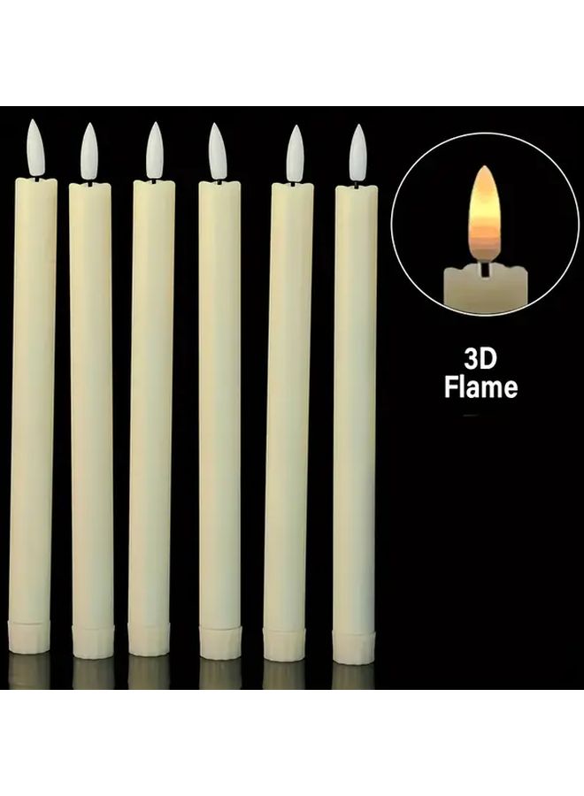 12 قطعة من الشموع المخروطية LED الخالية من اللهب بلون العاج مع فتيل ثلاثي الأبعاد ووميض دافئ من الشمع الحقيقي لديكور المنزل في عيد الميلاد والزفاف - Image 2