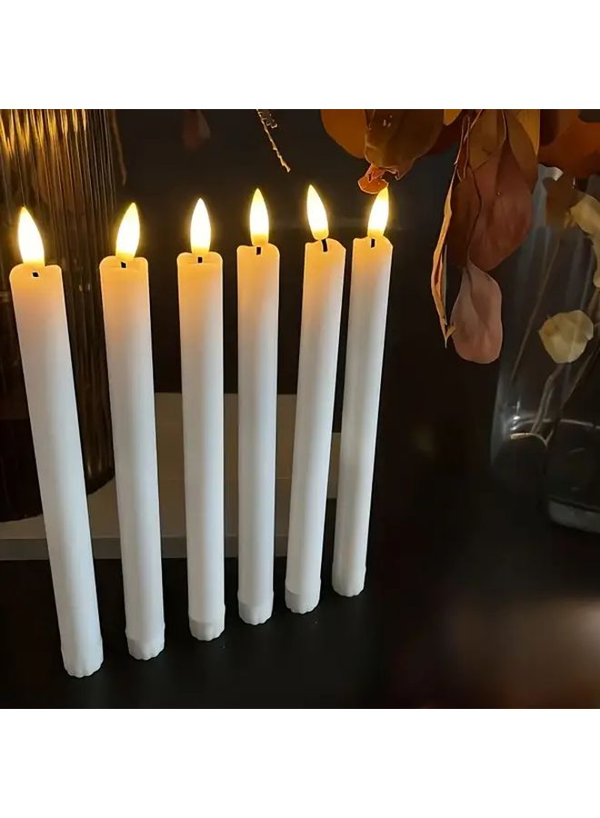 12 قطعة من الشموع المخروطية LED الخالية من اللهب بلون العاج مع فتيل ثلاثي الأبعاد ووميض دافئ من الشمع الحقيقي لديكور المنزل في عيد الميلاد والزفاف - Image 1