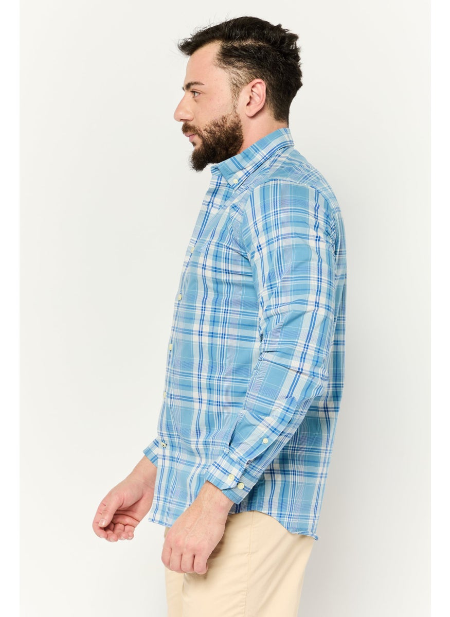 NAUTICA Men Classic Fit Embroidered Logo Long Sleeve Casual Shirt, Blue/White  - Image 4