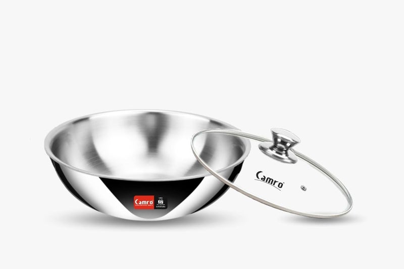 Camro Triply Artisian Tasla 1.8 Liters with Glass Lid | Serve, for Deep-Fry | Sauté | Stir-Fry | Mixing Desserts Gravy, Induction Friendly & Gas Ready, 6-Year Warranty - Image 3
