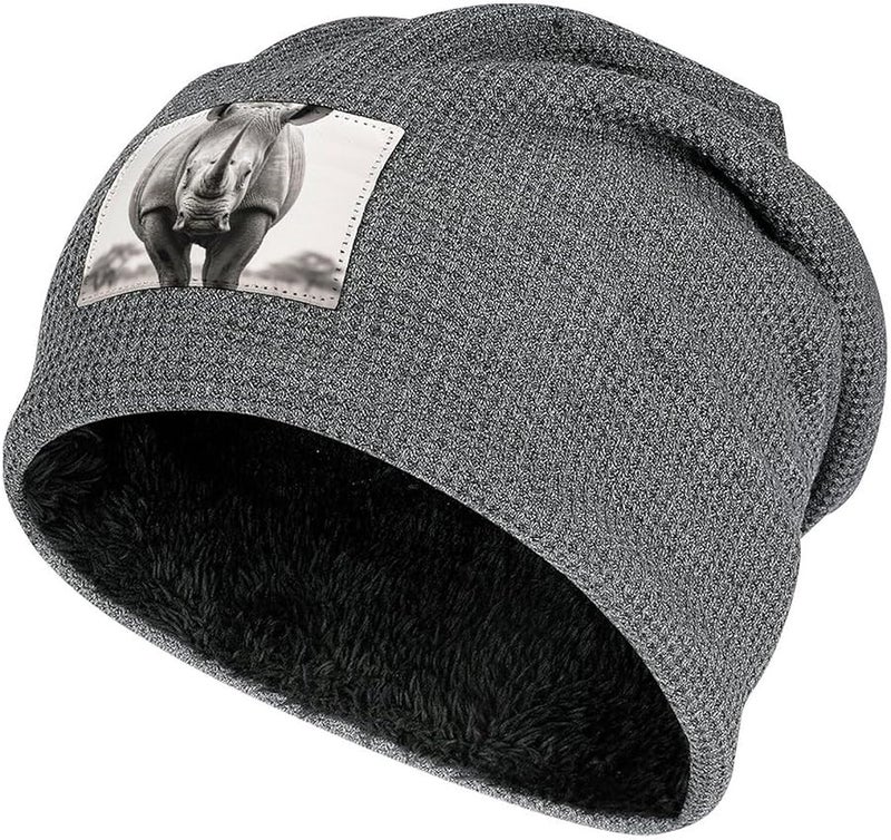 Dark Gray Animals Eating Grass Knit Beanie Winter Hat For Men And Women Soft Warm Cuffed Cap - Image 1