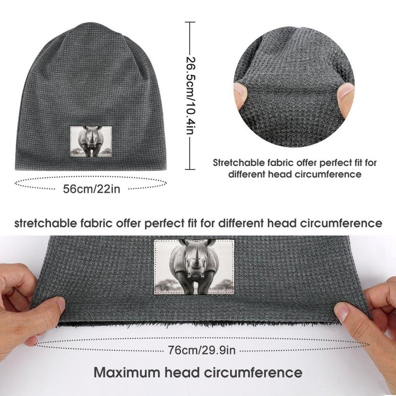 Dark Gray Animals Eating Grass Knit Beanie Winter Hat For Men And Women Soft Warm Cuffed Cap - Image 3
