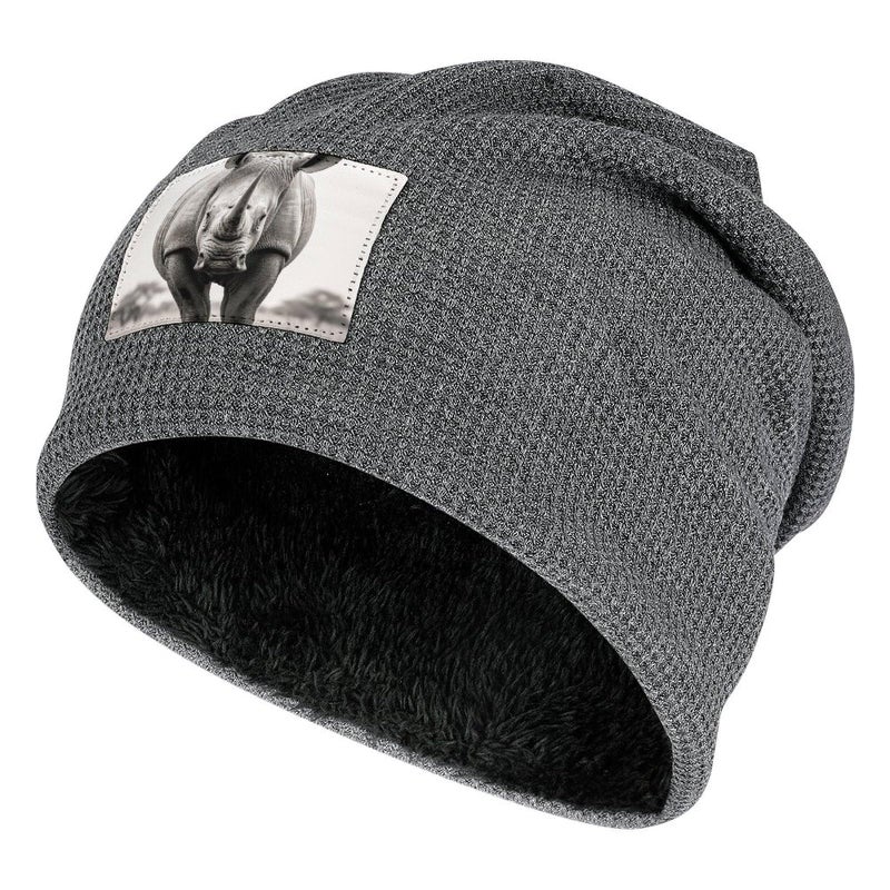 Dark Gray Animals Eating Grass Knit Beanie Winter Hat For Men And Women Soft Warm Cuffed Cap - Image 2