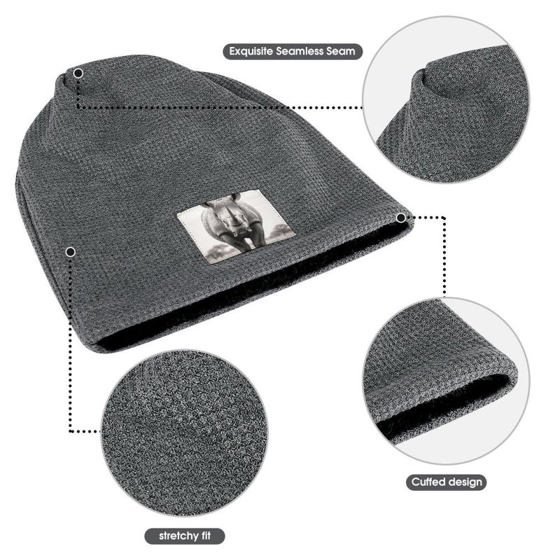 Dark Gray Animals Eating Grass Knit Beanie Winter Hat For Men And Women Soft Warm Cuffed Cap - Image 4