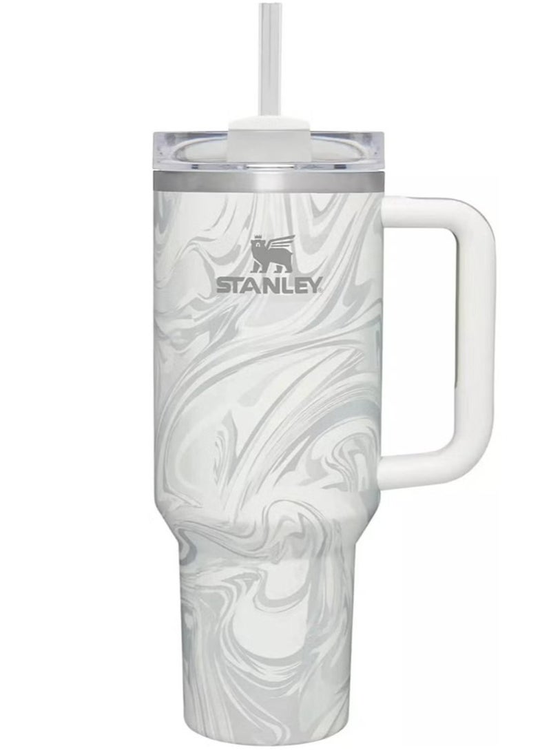 Stanley - 2-Pack Stanley Quencher H2.0 FlowState 40oz Stainless Steel Vacuum Insulated Tumblers with Lid & Straw – Rose Quartz & Swirl – Leak-Resistant, Double-Walled Insulation Keeps Drinks Hot or Cold for Hours – Perfect for Travel, Workouts, & On-the-Go Hydration - Image 1