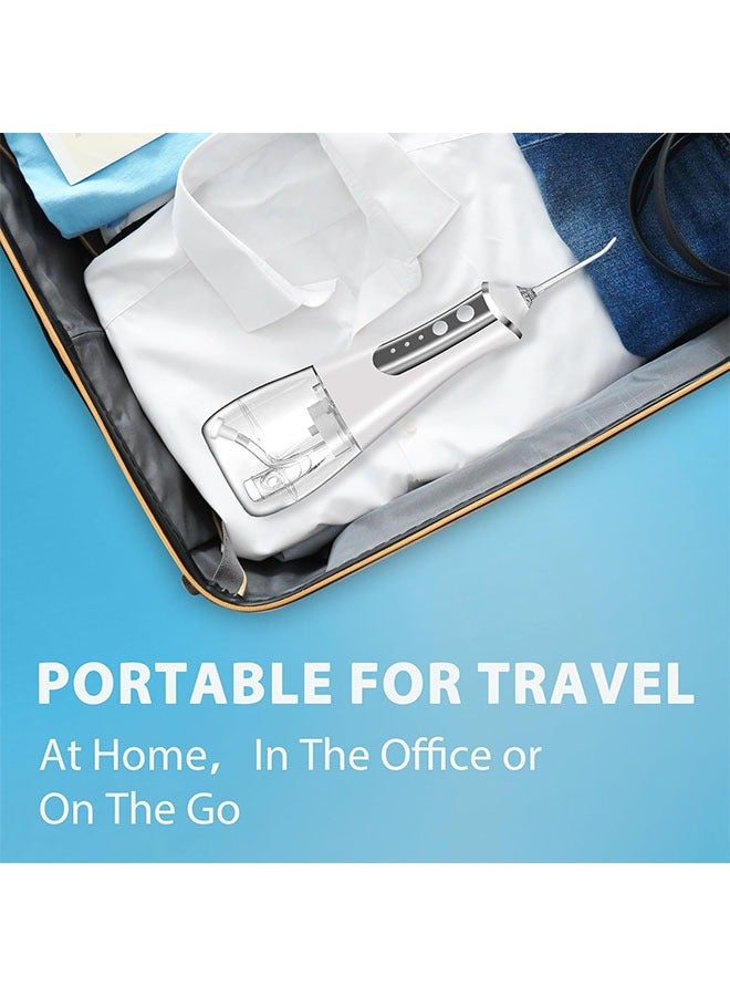 عام جهاز تنظيف الأسنان بالماء لاسلكي لتنظيف الأسنان، 300 مل، جهاز ري الفم للأسنان، 3 أوضاع، 5 نصائح قابلة لإعادة الشحن، أدوات تنظيف المياه الكهربائية المقاومة للماء، وخيط تنظيف الأسنان للسفر المنزلي (أبيض - Image 5