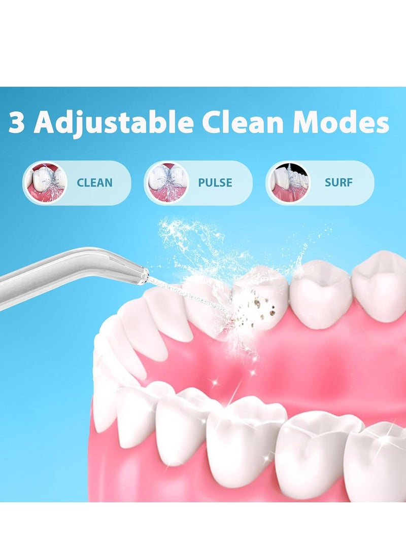 عام جهاز تنظيف الأسنان بالماء لاسلكي لتنظيف الأسنان، 300 مل، جهاز ري الفم للأسنان، 3 أوضاع، 5 نصائح قابلة لإعادة الشحن، أدوات تنظيف المياه الكهربائية المقاومة للماء، وخيط تنظيف الأسنان للسفر المنزلي (أبيض - Image 3
