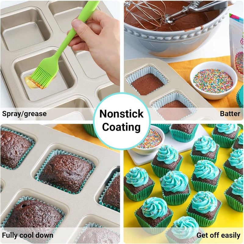 Beasea Brownie Pan, 1 Pack 6 Cavity Gold Nonstick Square Mini Brownie Muffin Cake Pan Cheesecake Cupcake Bakeware Carbon Steel Brownie Baking Tray 2x3 Individual Cutter Bakeware for Oven Baking - Image 3