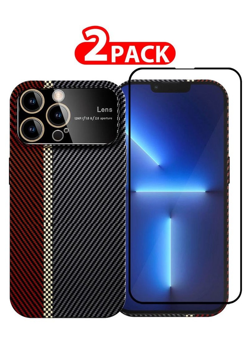 CATANES - 2 Packs Of iPhone 13 Pro Max Carbon Case Large Window Camera Protection and Screen Protector Unique Design Mixed Amazing Color Aramid Carbon Fiber Phone Case - Image 1