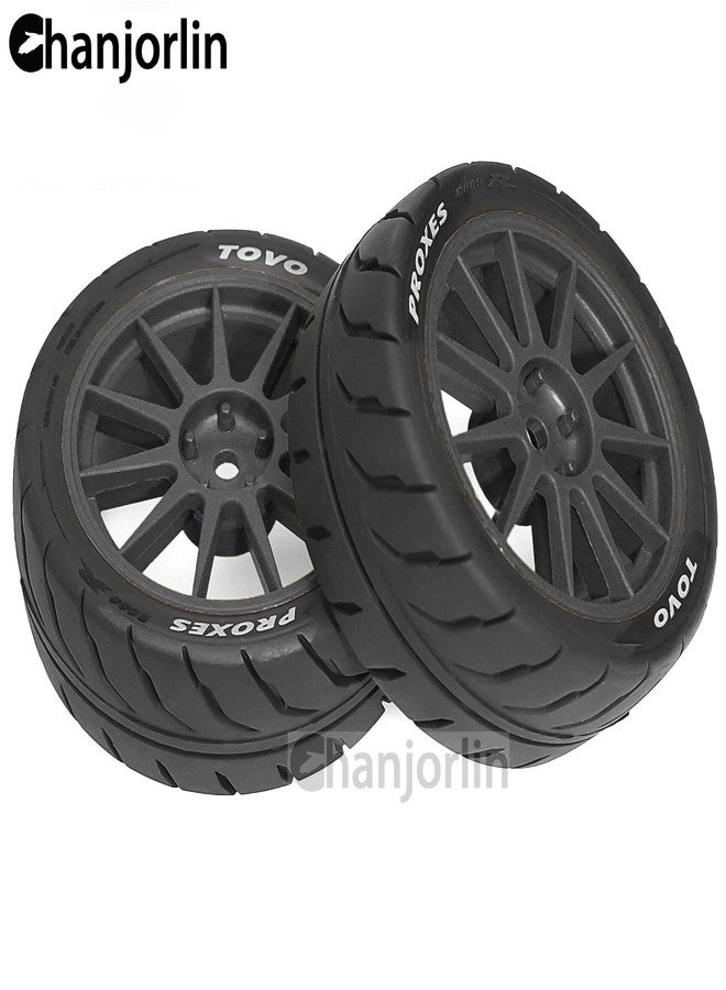 Chanjorlin 1/10 RC On Road Racing Tires and Wheels 12mm Hex OD 2.72'' RC Rally Street Tyres for 1:10 Scale Touring Drift Car Tamiya TT01 TT02 XV01 TA06 A959 PTG2 HPI KYOSHO HSP Traxxas 4PCS (Black) - Image 4