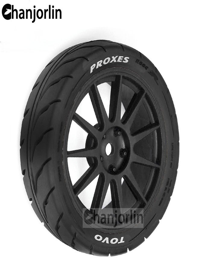 Chanjorlin 1/10 RC On Road Racing Tires and Wheels 12mm Hex OD 2.72'' RC Rally Street Tyres for 1:10 Scale Touring Drift Car Tamiya TT01 TT02 XV01 TA06 A959 PTG2 HPI KYOSHO HSP Traxxas 4PCS (Black) - Image 5