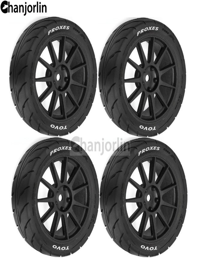 Chanjorlin 1/10 RC On Road Racing Tires and Wheels 12mm Hex OD 2.72'' RC Rally Street Tyres for 1:10 Scale Touring Drift Car Tamiya TT01 TT02 XV01 TA06 A959 PTG2 HPI KYOSHO HSP Traxxas 4PCS (Black) - Image 3