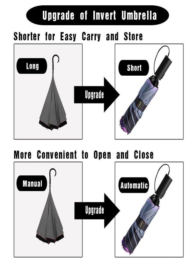 LANBRELLA Umbrella Compact Inverted Folding Umbrellas Auto Open Auto Close - T2.5-Purple Flower - Image 4