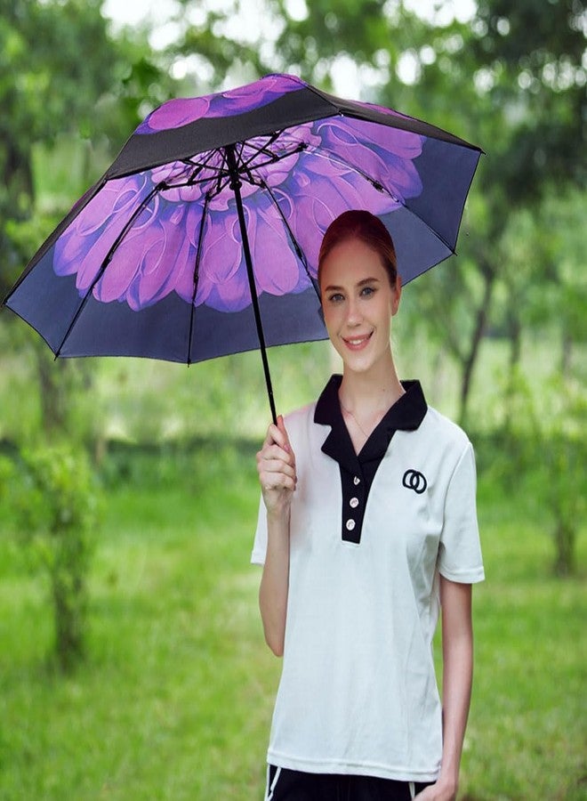 LANBRELLA Umbrella Compact Inverted Folding Umbrellas Auto Open Auto Close - T2.5-Purple Flower - Image 2