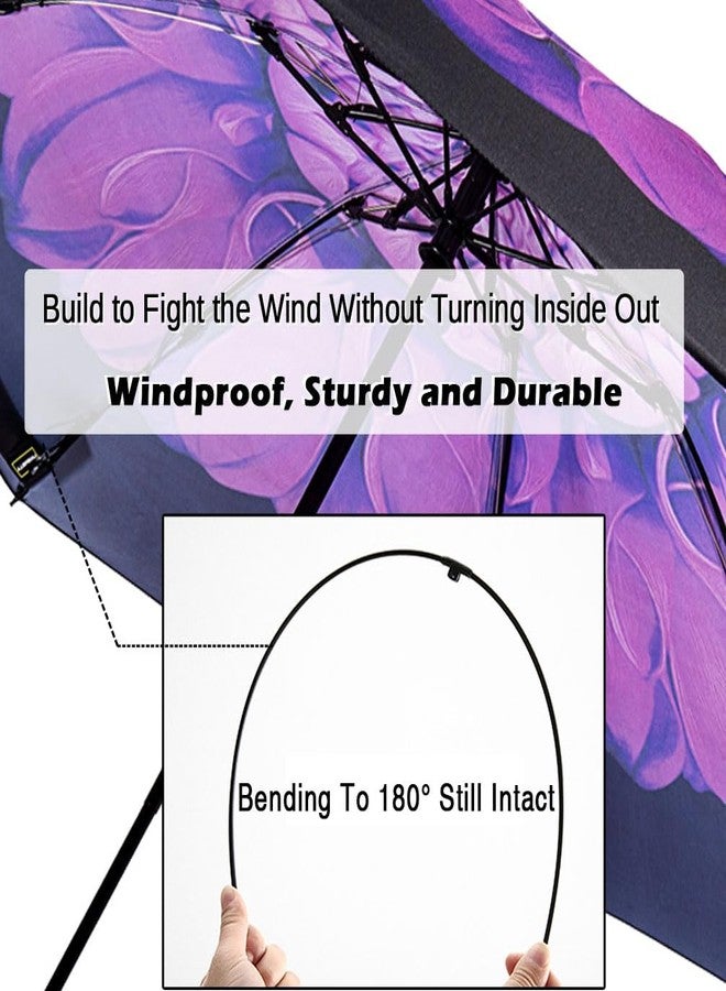 LANBRELLA Umbrella Compact Inverted Folding Umbrellas Auto Open Auto Close - T2.5-Purple Flower - Image 3
