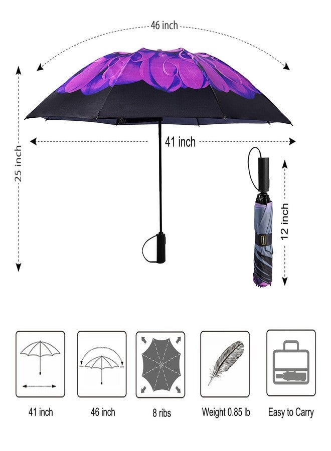 LANBRELLA Umbrella Compact Inverted Folding Umbrellas Auto Open Auto Close - T2.5-Purple Flower - Image 5