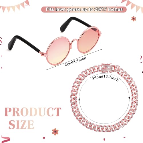 Shyyween Chain Collar and Sunglasses Porch Goose Outfits for Plastic Goose 23 17 Lawn Geese Statue Sunglasses Collar for Garden Geese Retro Pet Cosplay Party YardPinkRhinestone - Image 3