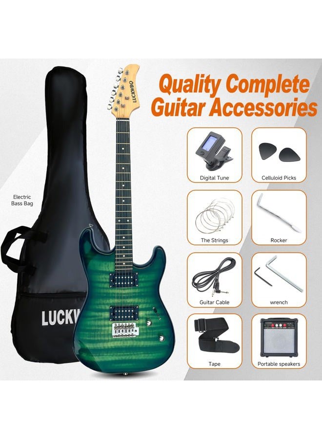LUCKWBQ 39" Full Size ST Style Electric Guitar Starter Kit with HH Pickup, 20W Portable Amp, Tuner, Gig Bag, Strap & Accessories (Black Flame) - Image 4