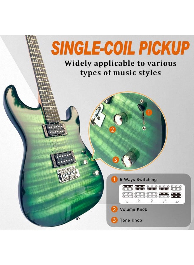LUCKWBQ 39" Full Size ST Style Electric Guitar Starter Kit with HH Pickup, 20W Portable Amp, Tuner, Gig Bag, Strap & Accessories (Black Flame) - Image 3
