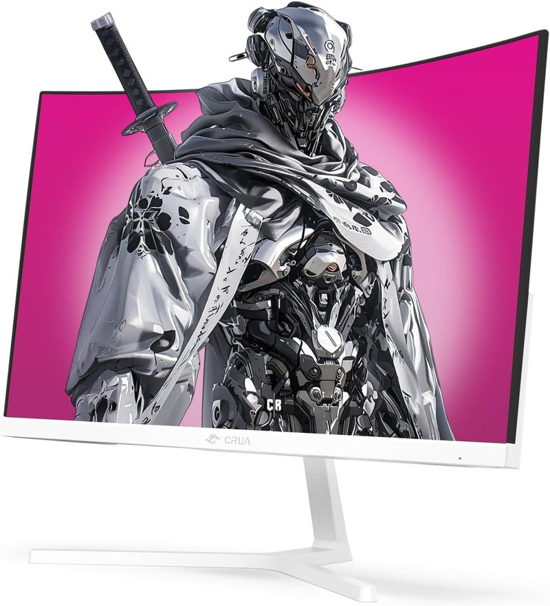 CRUA 24" Curved Gaming Monitor, 165Hz/200Hz Computer Monitor, FHD 1920 X 1080, 120% SRGB, Amd Freesync, Blue Light Filter, for Gaming and Office, Wall Mountable - White - Image 2