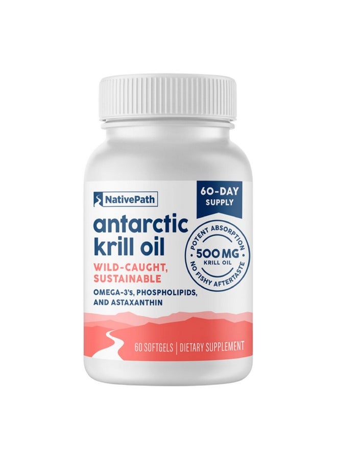 NativePath NativePath Antarctic Krill Oil - Wild-Caught Omega 3 Krill Oil 500mg Softgels with EPA, DHA and Astaxanthin - Omega 3 Supplement for Joint, Heart, Brain and Immunity - 60 ct - No Fishy Aftertaste  - Image 1
