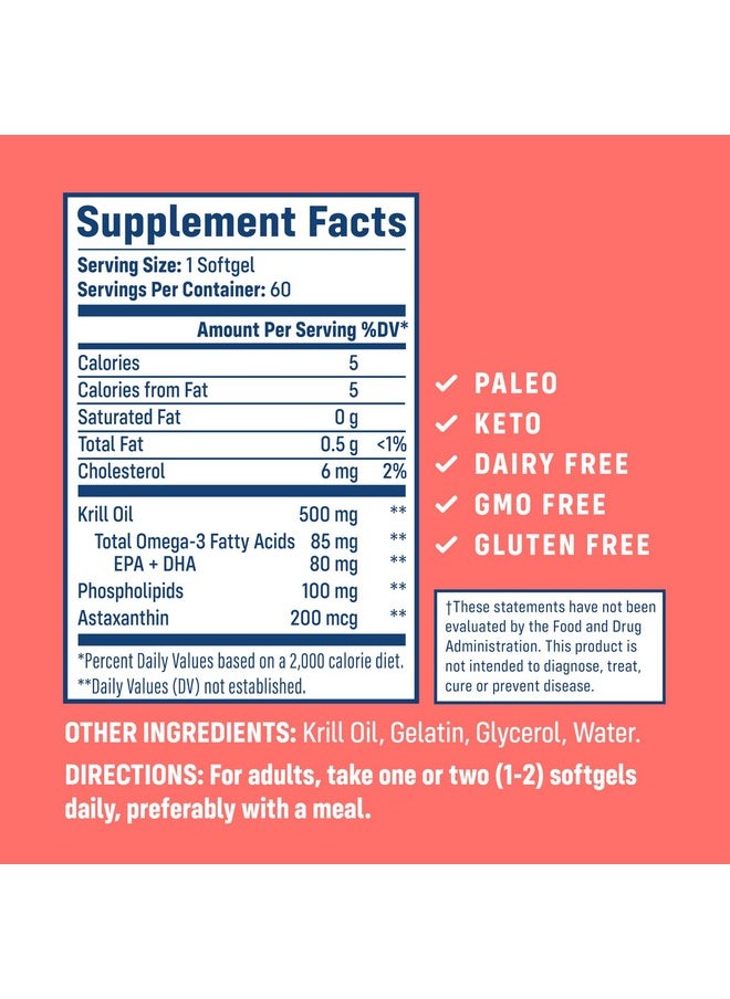 NativePath NativePath Antarctic Krill Oil - Wild-Caught Omega 3 Krill Oil 500mg Softgels with EPA, DHA and Astaxanthin - Omega 3 Supplement for Joint, Heart, Brain and Immunity - 60 ct - No Fishy Aftertaste  - Image 2