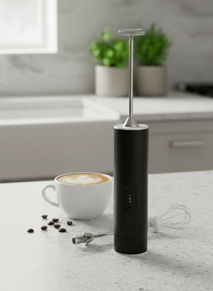 Hongxin Portable Milk Frother with 2 Stainless Steel Heads and 3 Speeds, Frothing Maker for Coffee, Latte, Cappuccino, Hot Chocolate, Matcha and Eggs (Black) - Image 1