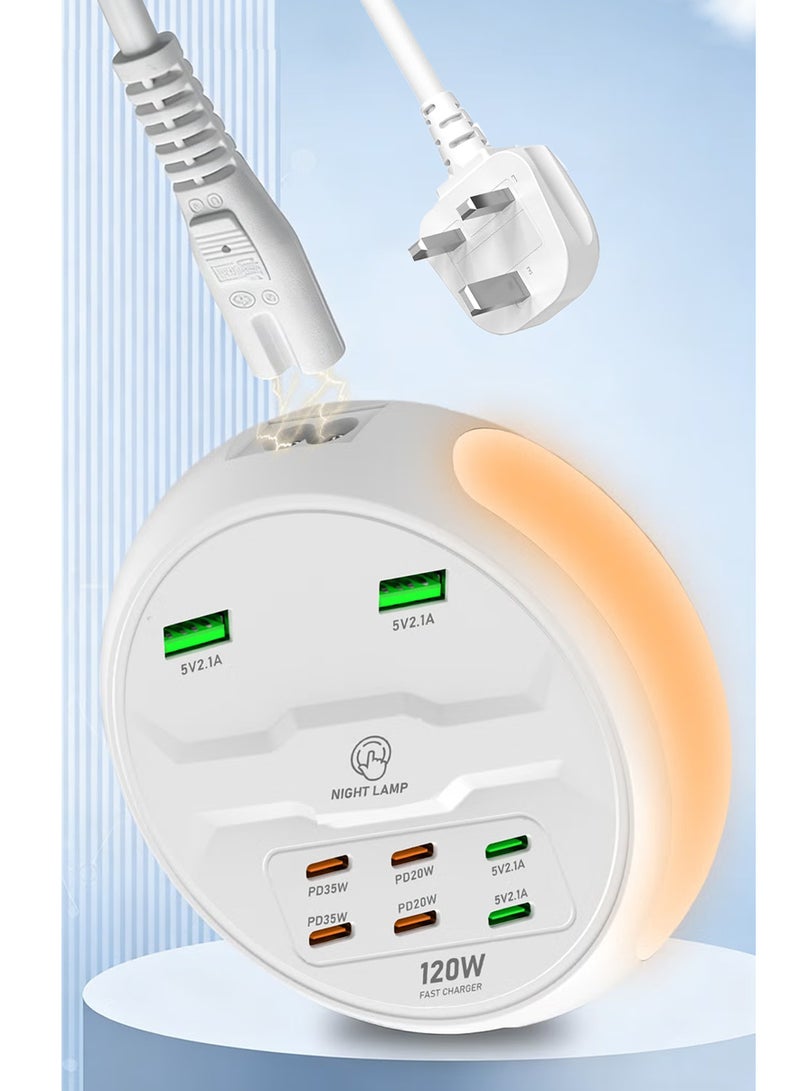 XICEN Power Strip for USB Port, 120W 8 Port Fast Charger with Night Light, 4 PD,2 USB-C,2 USB-A Port, Multiport Charging Station Hub, for iPhone Smart Phone Tablet Headphones - Image 1
