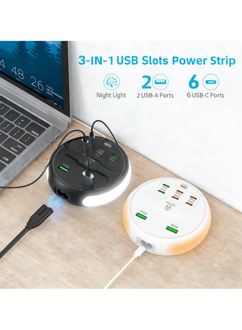 XICEN Power Strip for USB Port, 120W 8 Port Fast Charger with Night Light, 4 PD,2 USB-C,2 USB-A Port, Multiport Charging Station Hub, for iPhone Smart Phone Tablet Headphones - Image 2