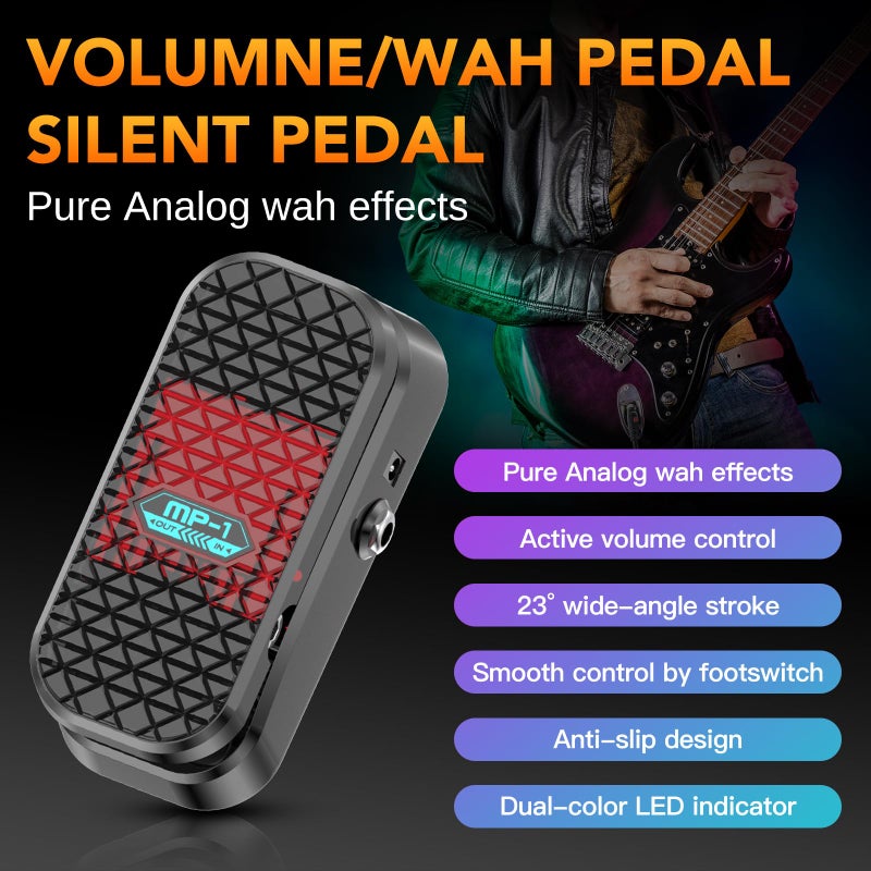 Lefiko Mini Volume & Wah Combo, Pure Analog Wah Effects and Active Volume Control Pedal for Electric Guitar, RM-Type Shielded Inductor for Superior Wah Tones, 23Â° Wide Angle Travel, LED Mode Indicator - Image 2