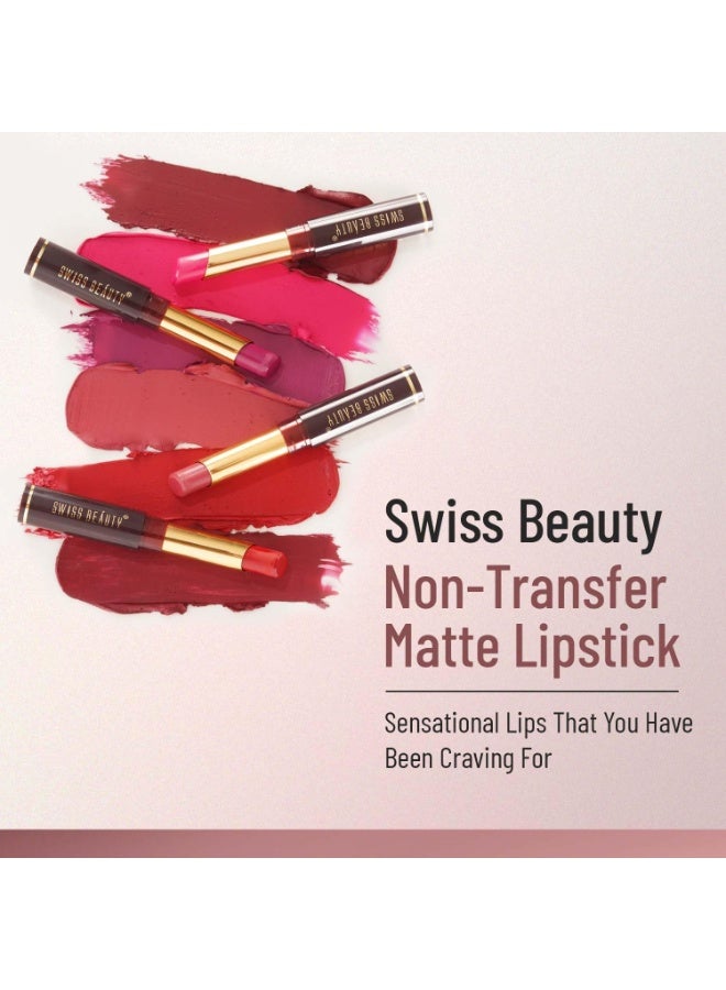 Swiss Beauty Non-Tranfer Matte Lipstick, Smooth & Waterproof, Pop Red, 2g - Image 2