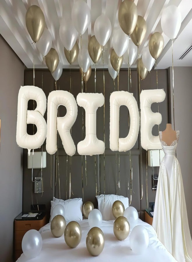 besttideyes 40 Inch BRIDE Balloons Pearl White Sand White and Champagne Gold Balloons With Huge Beige Cream BRIDE Balloon Letter For Bachelorette Barty Engagement Wedding Bridal Shower decorations - Image 5