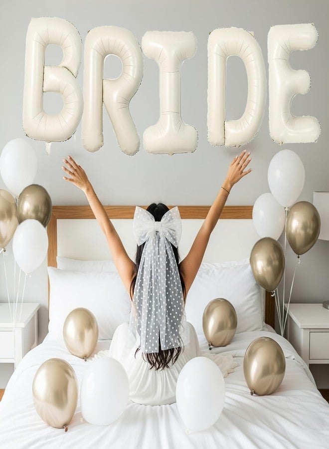 besttideyes 40 Inch BRIDE Balloons Pearl White Sand White and Champagne Gold Balloons With Huge Beige Cream BRIDE Balloon Letter For Bachelorette Barty Engagement Wedding Bridal Shower decorations - Image 4