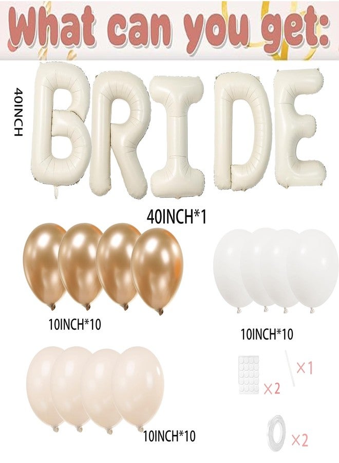 besttideyes 40 Inch BRIDE Balloons Pearl White Sand White and Champagne Gold Balloons With Huge Beige Cream BRIDE Balloon Letter For Bachelorette Barty Engagement Wedding Bridal Shower decorations - Image 3