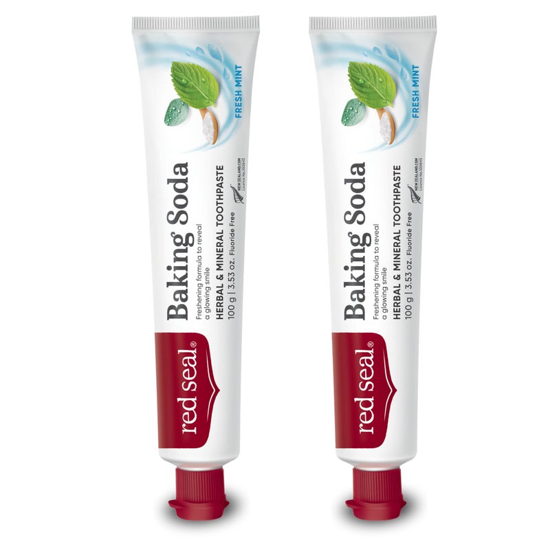 Red Seal Baking Soda Toothpaste FluorideFree Herbal Mineral Formula VeganFriendly CrueltyFree SLS and ParabenFree No Artificial Flavors NATRUE Certified Natural Dry Mouth Relief 2 Pack