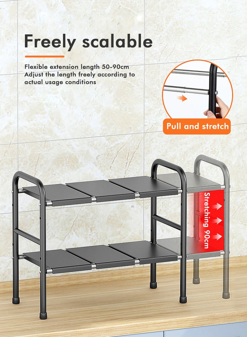 Under Sink Kitchen Rack Expandable Cabinet Shelf Organizer Rack with Removable Panels for Kitchen Bathroom Storage Black
